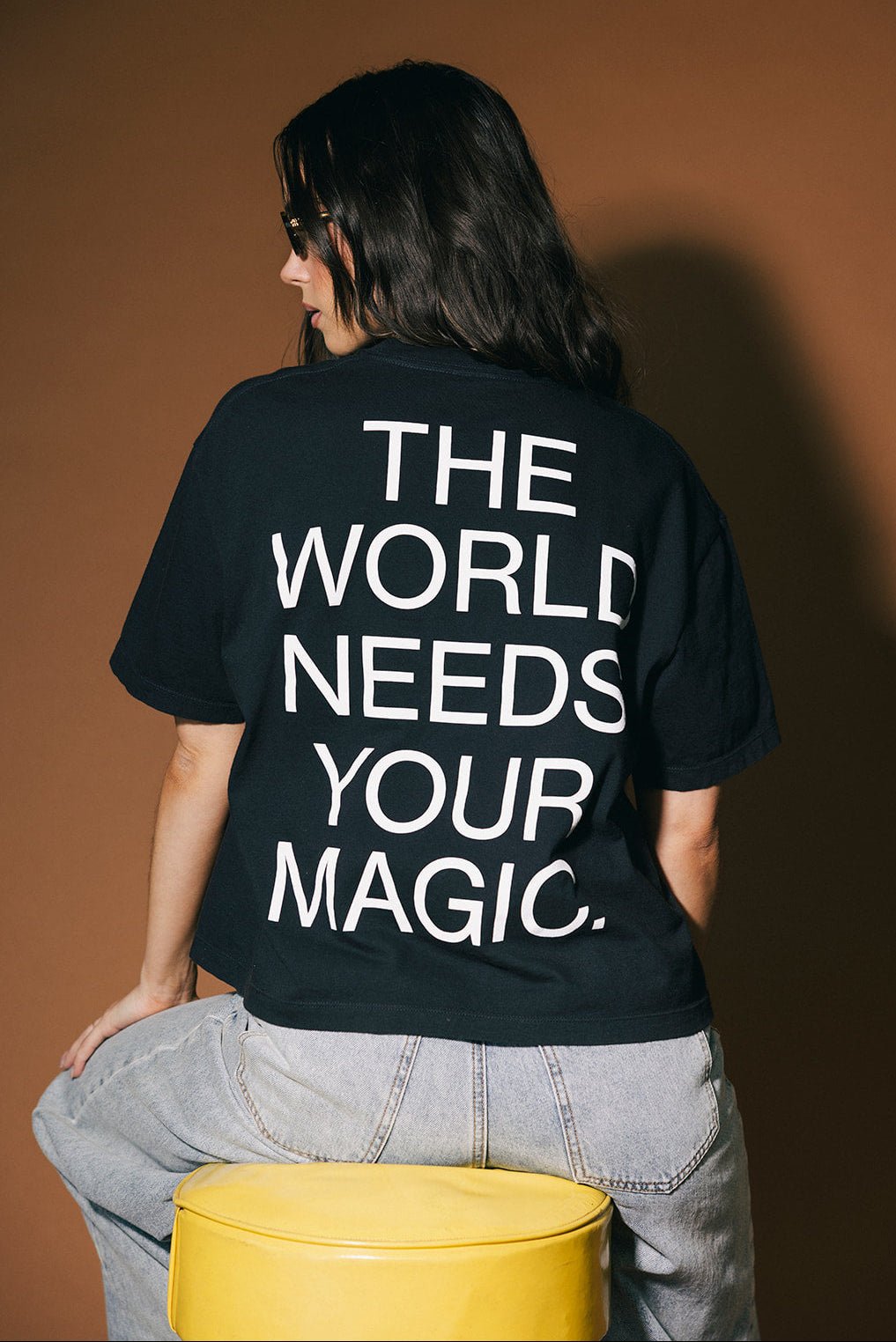 The World Needs Your Magic Crop Tee in Black