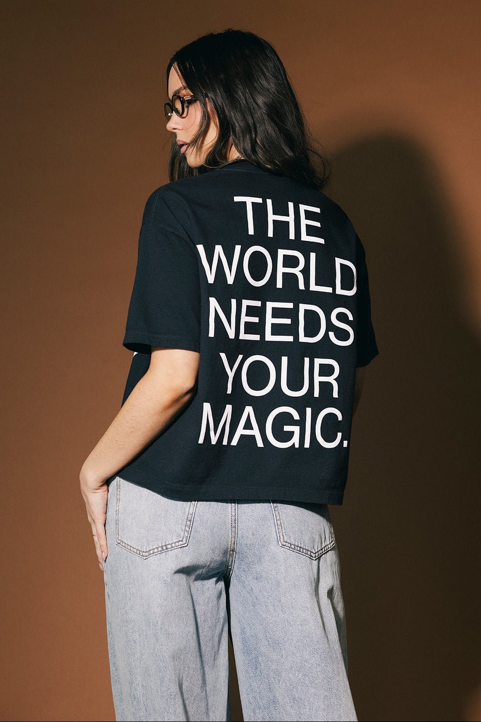 The World Needs Your Magic Crop Tee in Black