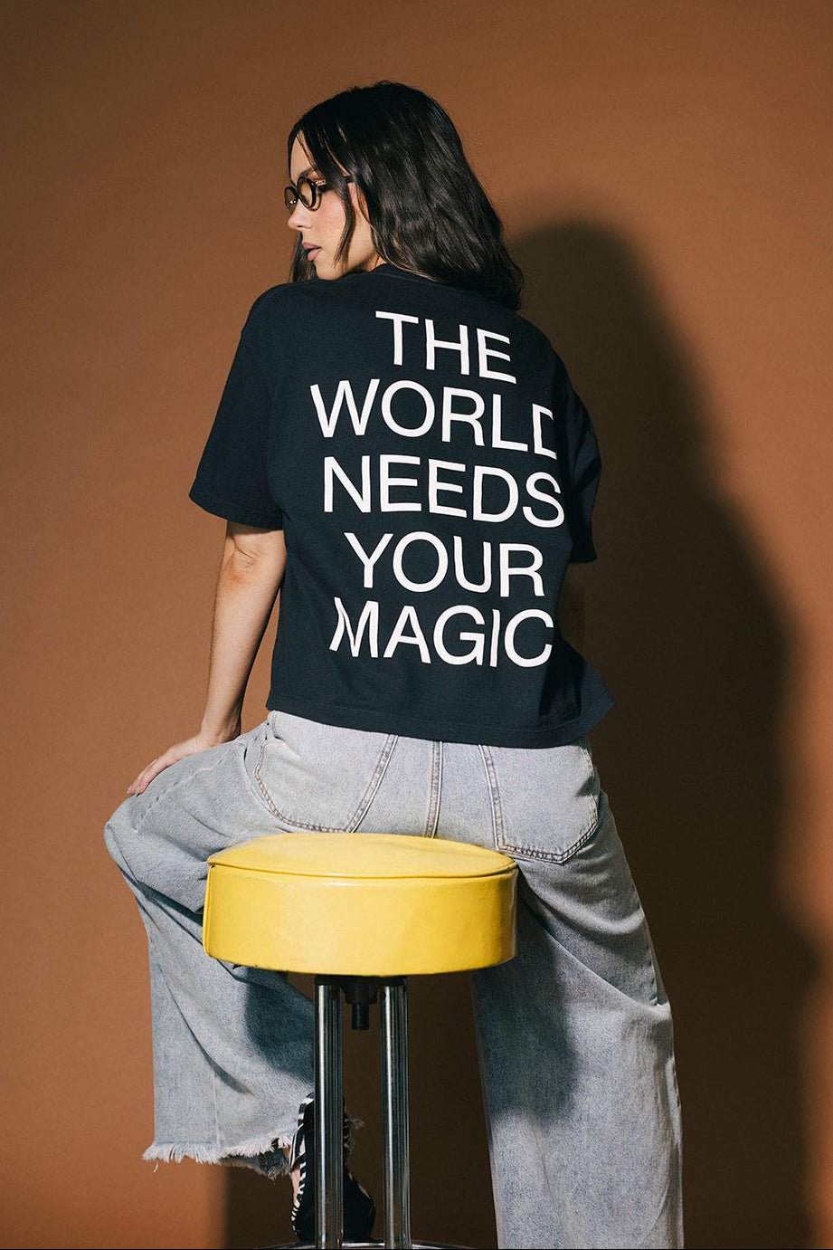 The World Needs Your Magic Crop Tee in Black