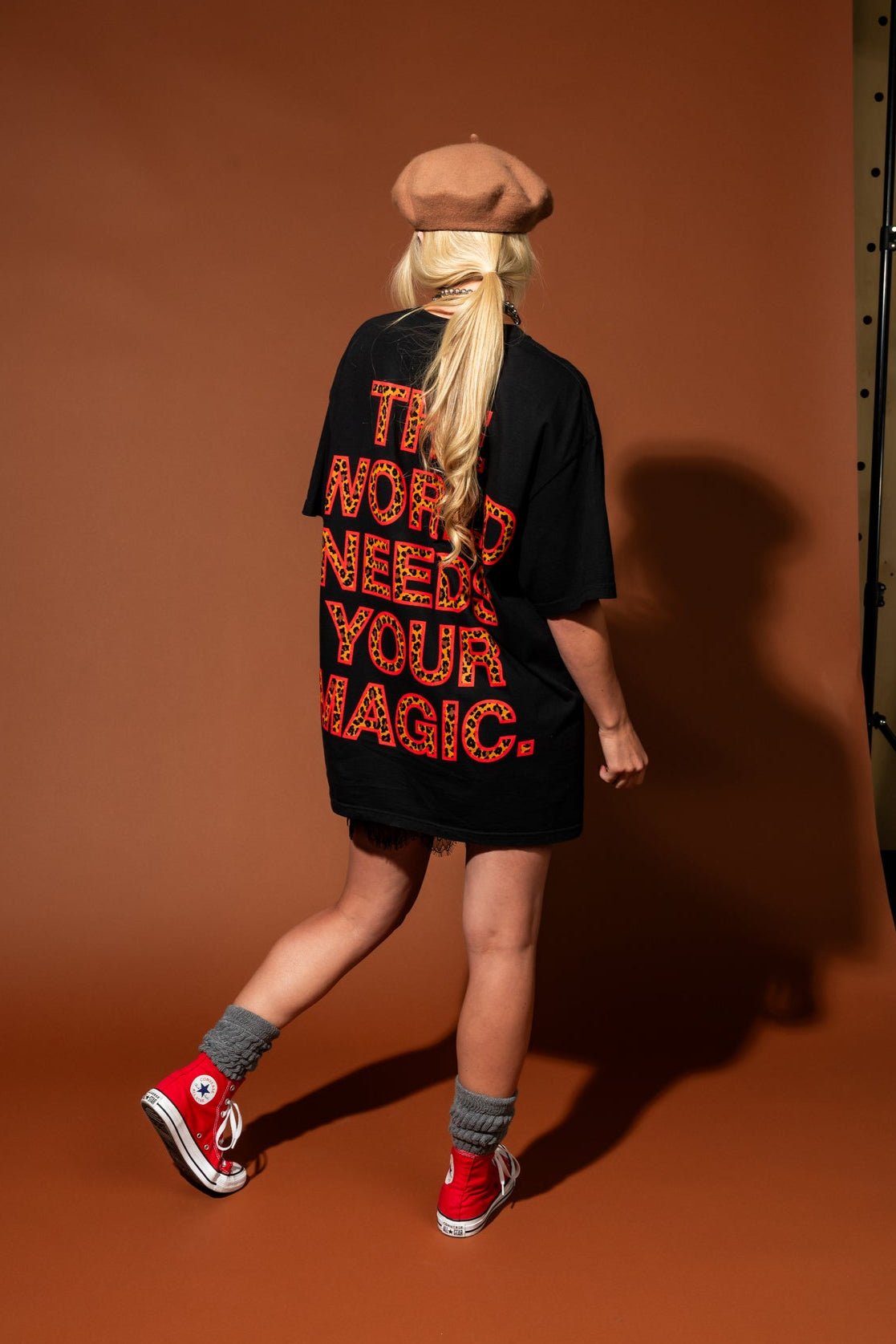The World Needs Your Magic Oversized Tee in Black + Leopard *RESTOCKED*