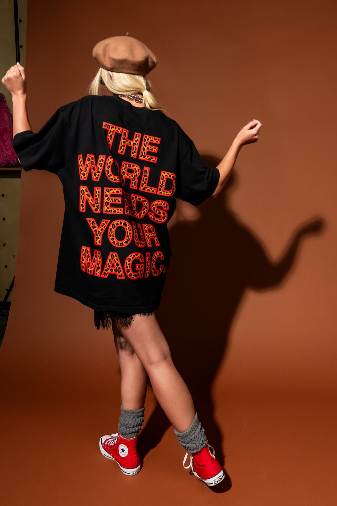 The World Needs Your Magic Oversized Tee in Black + Leopard *RESTOCKED*