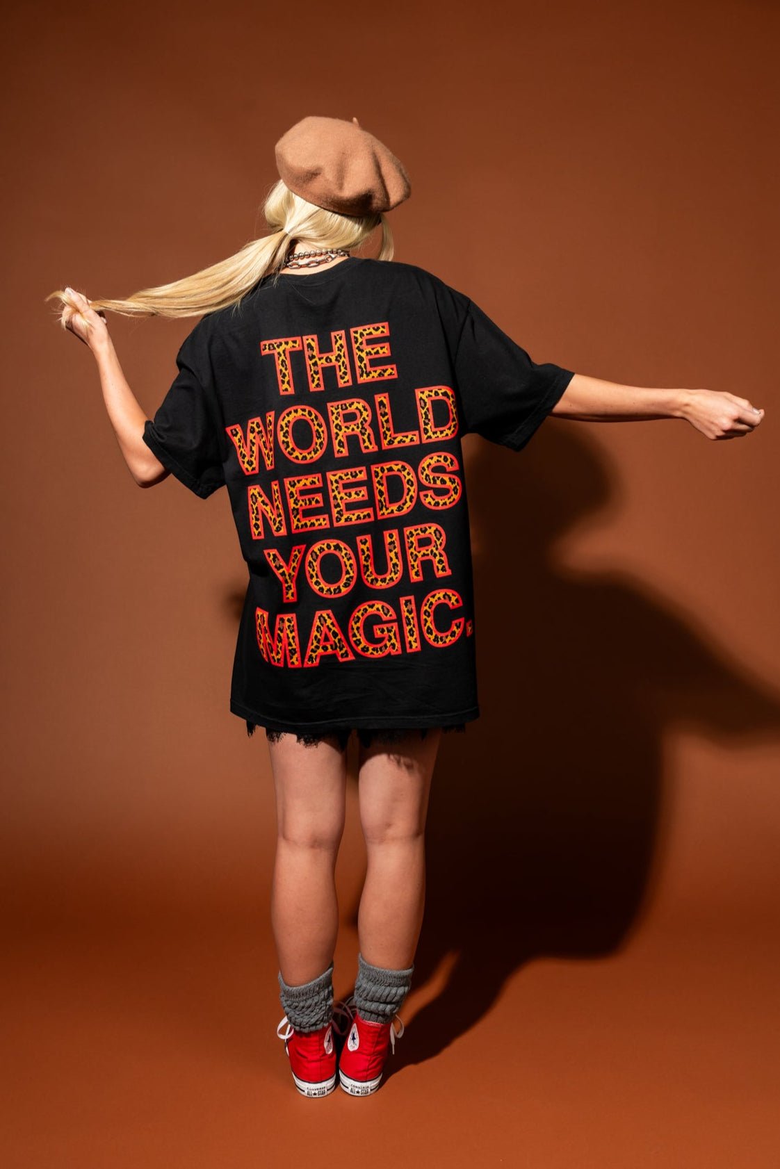 The World Needs Your Magic Oversized Tee in Black + Leopard *RESTOCKED*