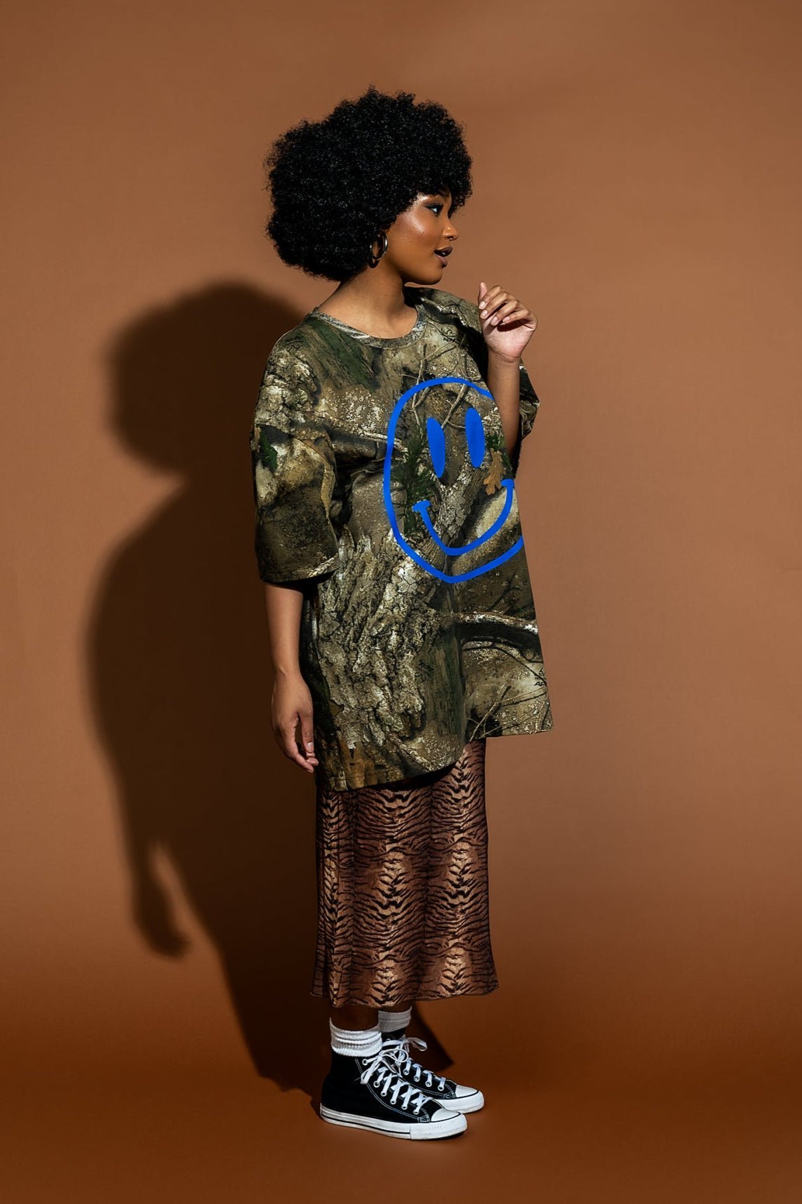 The World Needs Your Magic Oversized Camo Tee in Blue