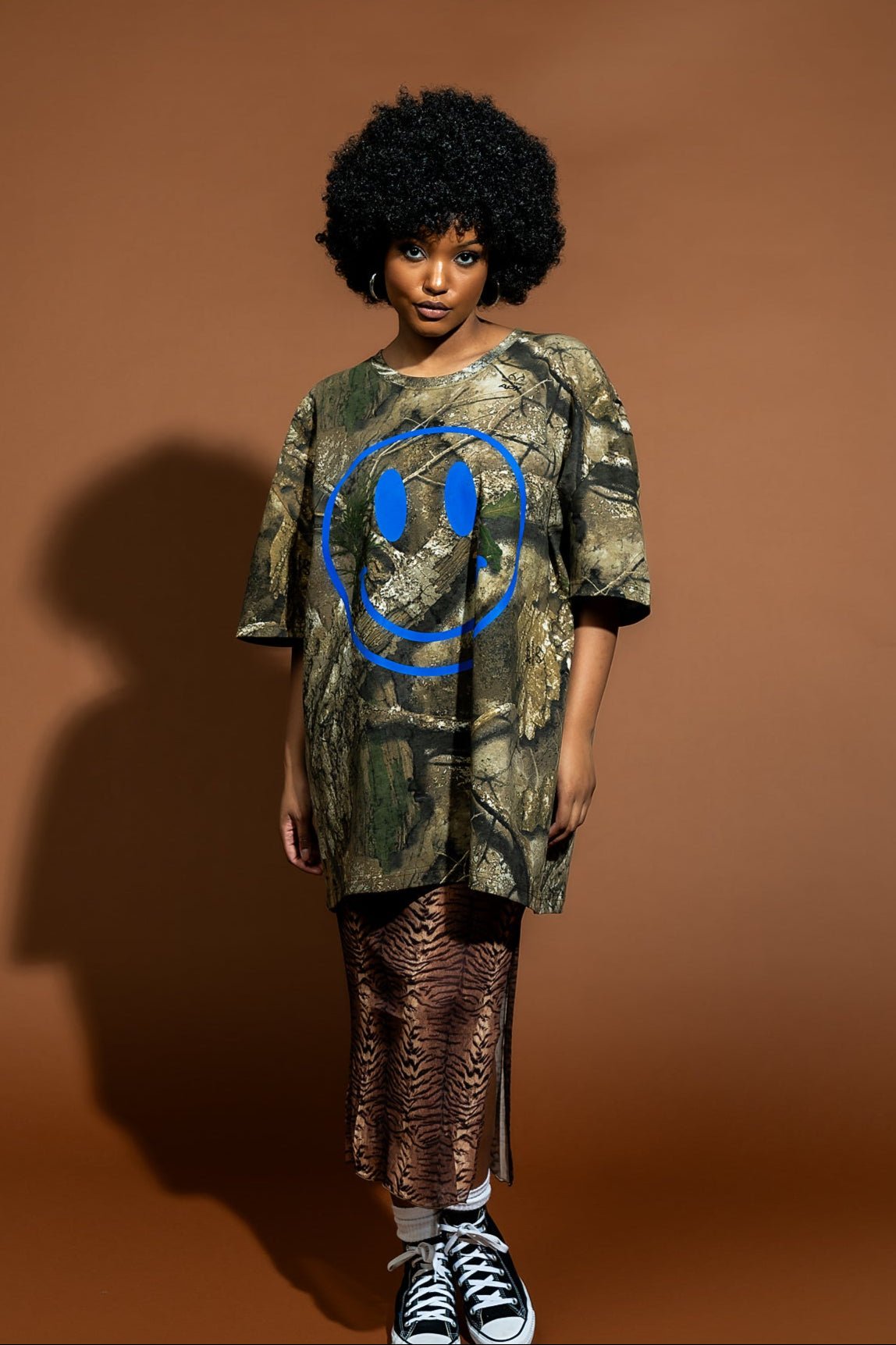The World Needs Your Magic Oversized Camo Tee in Blue
