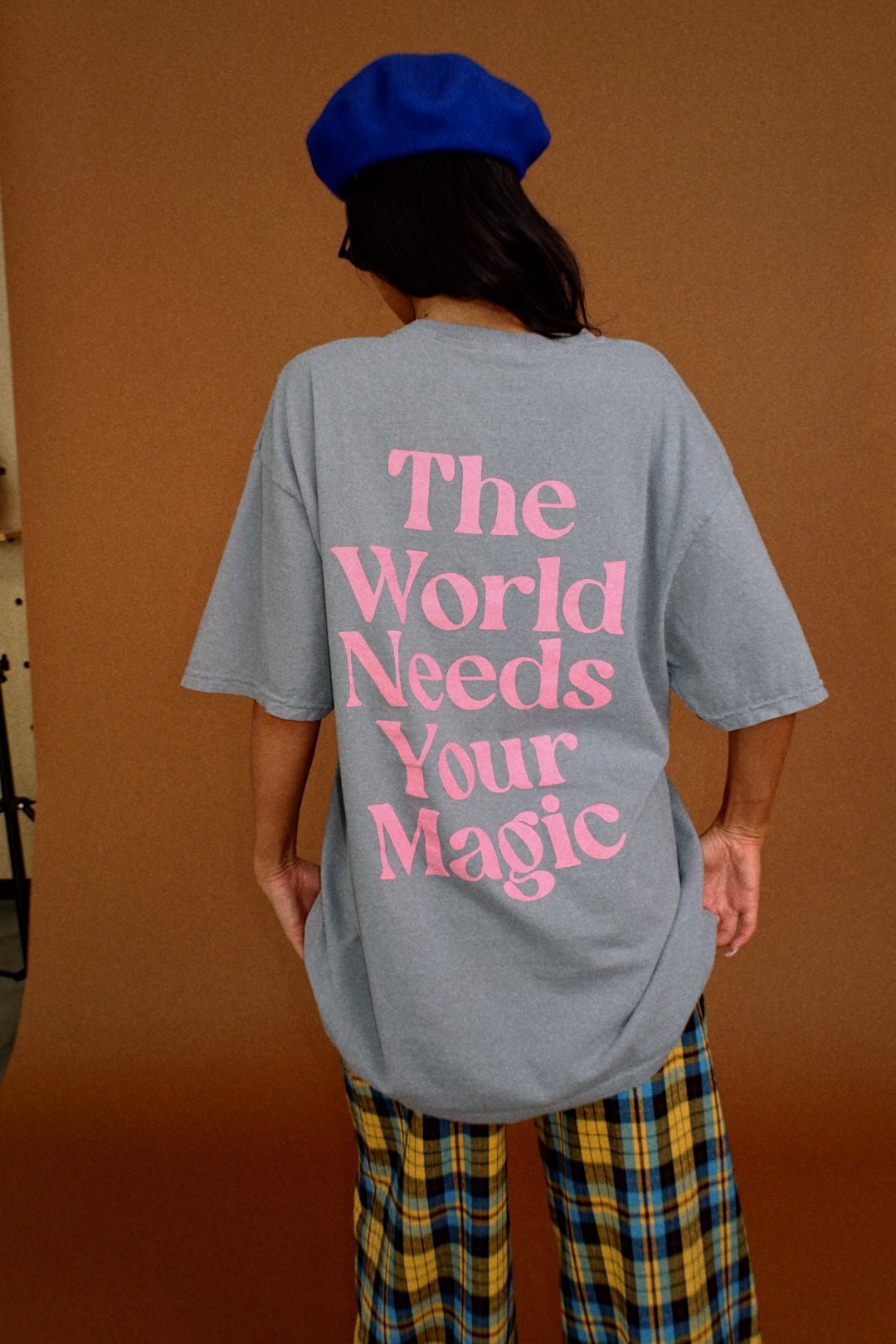 The World Needs Your Magic Oversized Tee in Stone Grey