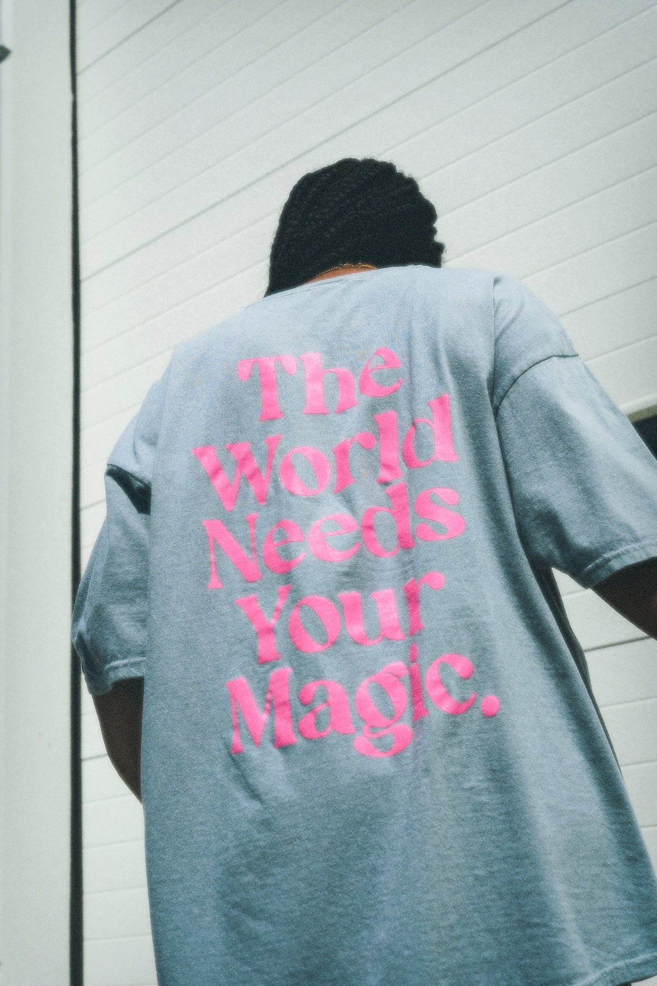 The World Needs Your Magic Oversized Tee in Stone Grey