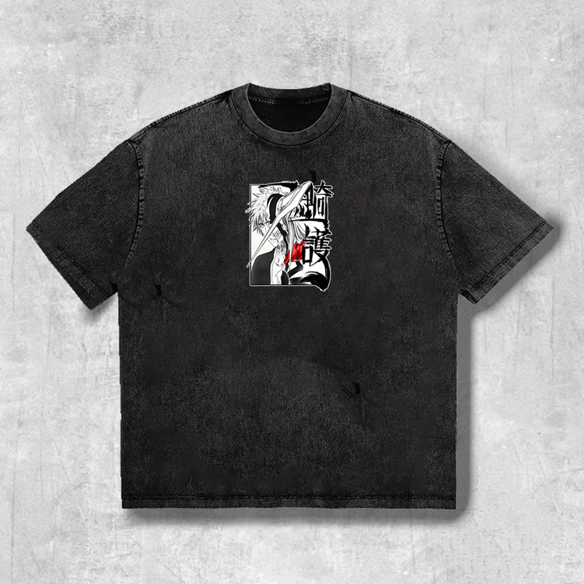 Ichigo Hollow Vintage Washed T-Shirt – Bleach Manga Character Graphic Tee, Retro Oversized Anime Streetwear