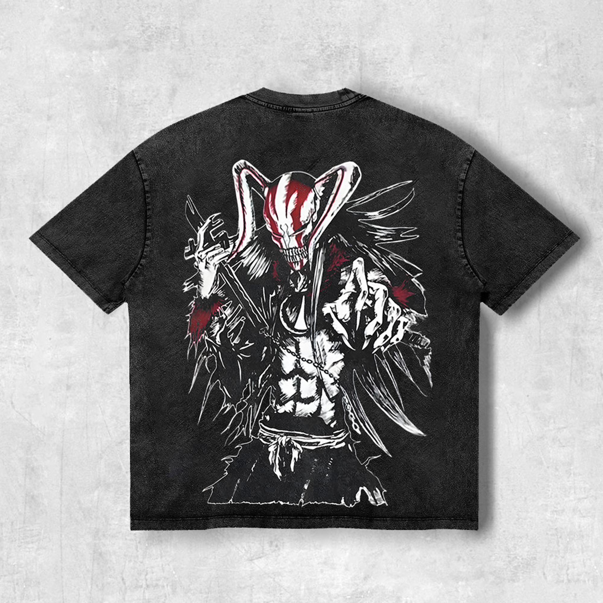 Ichigo Hollow Vintage Washed T-Shirt – Bleach Manga Character Graphic Tee, Retro Oversized Anime Streetwear