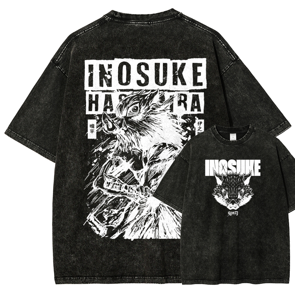 Demon Slayer Inosuke Unisex Fit Washed T-Shirt