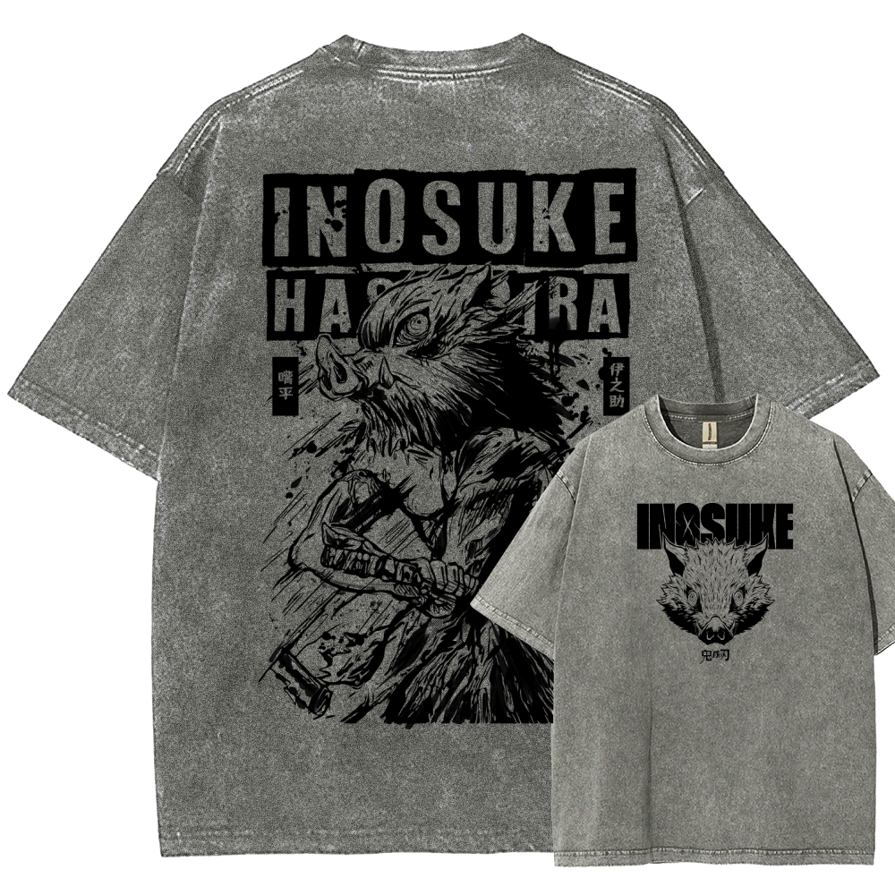 Demon Slayer Inosuke Unisex Fit Washed T-Shirt