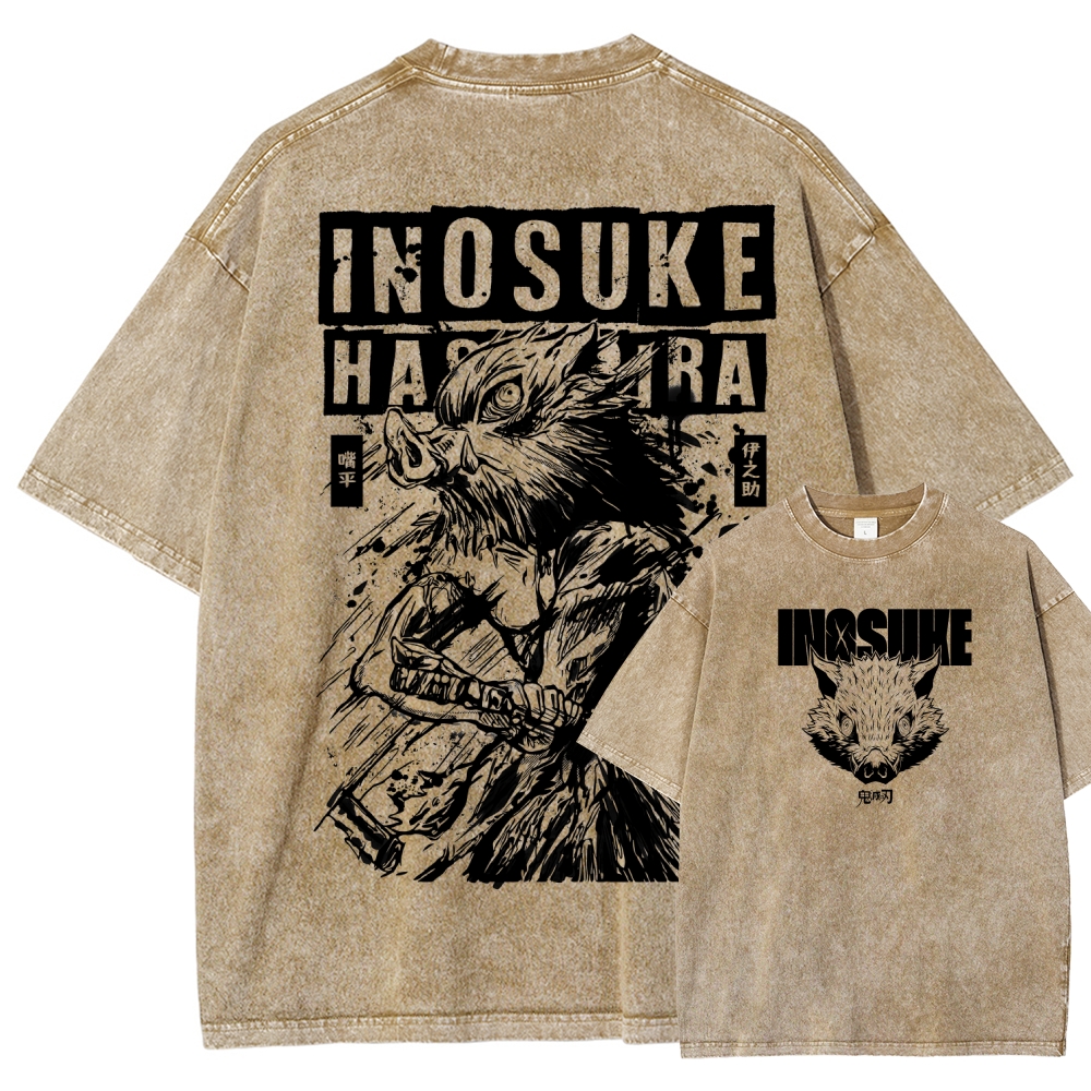 Demon Slayer Inosuke Unisex Fit Washed T-Shirt