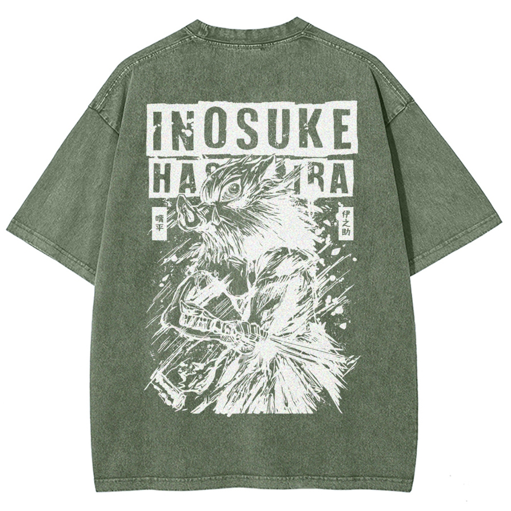 Demon Slayer Inosuke Unisex Fit Washed T-Shirt