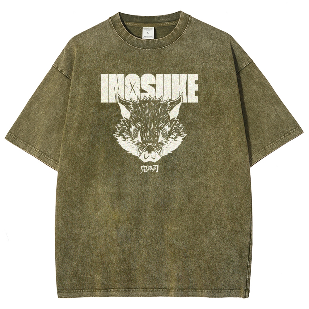 Demon Slayer Inosuke Unisex Fit Washed T-Shirt