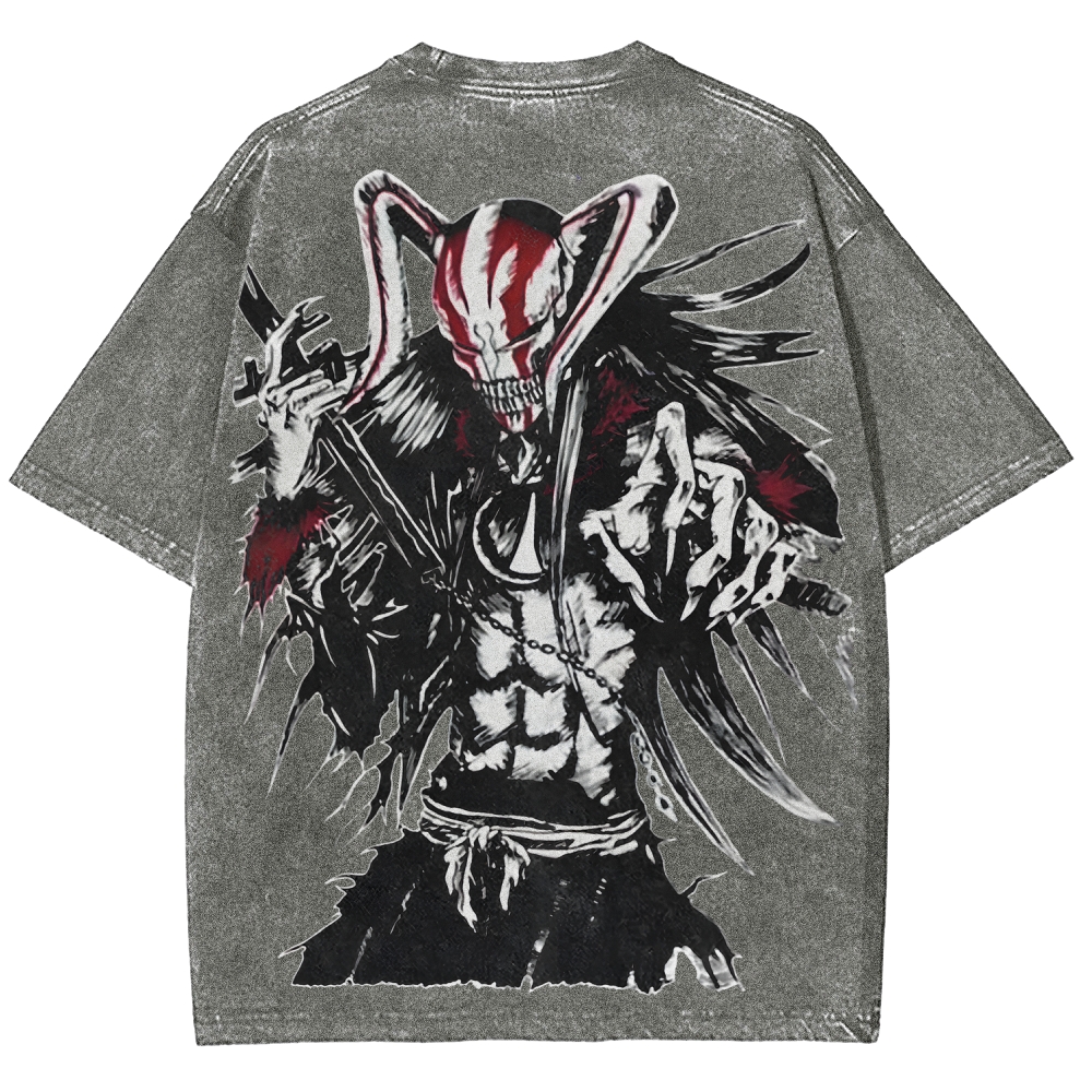 Ichigo Hollow Vintage Washed T-Shirt – Bleach Manga Character Graphic Tee, Retro Oversized Anime Streetwear