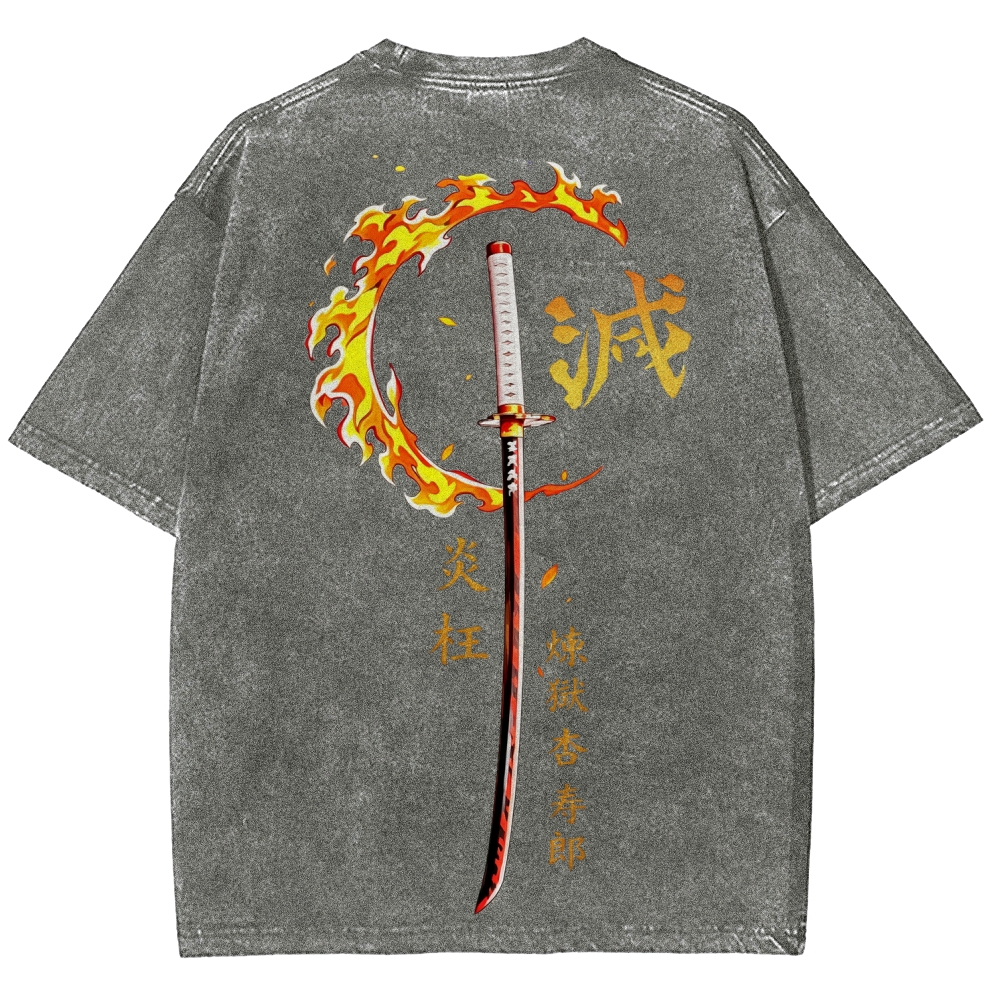 Demon Slayer Printed Unisex Washed Printed Men's Washed Tee
