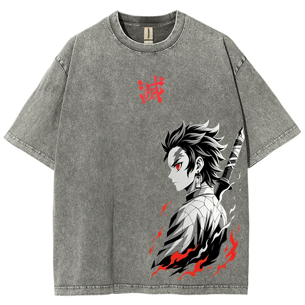 Demon Slayer Printed Unisex Washed Printed Men's Washed Tee