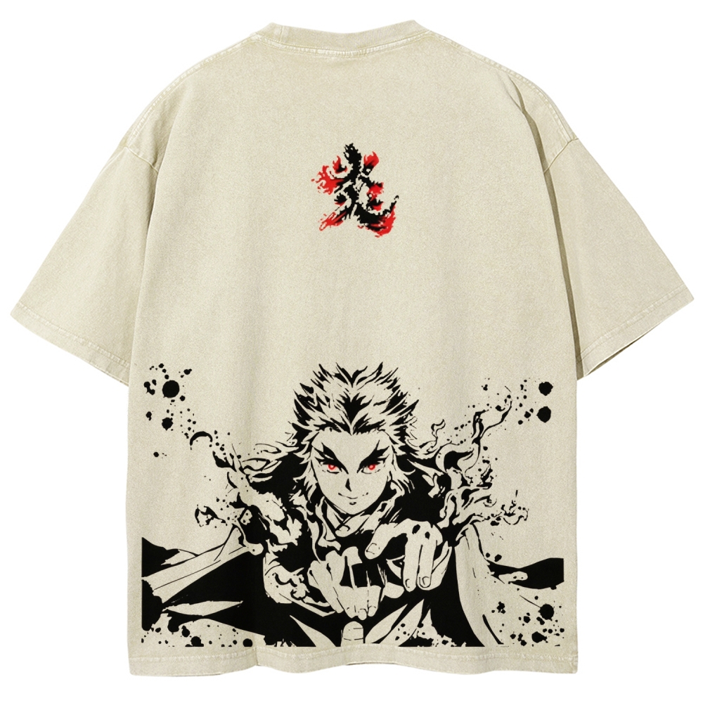 Demon Slayer Rengoku Printed Men's Washed Tee
