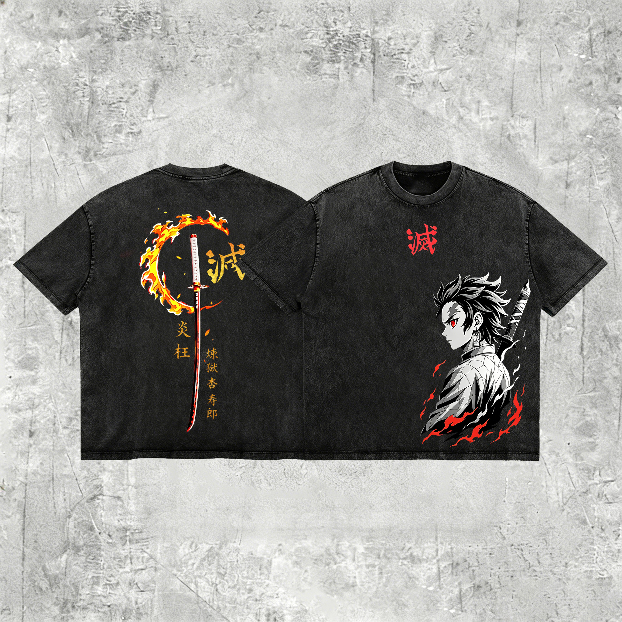 Demon Slayer Printed Unisex Washed Printed Men's Washed Tee