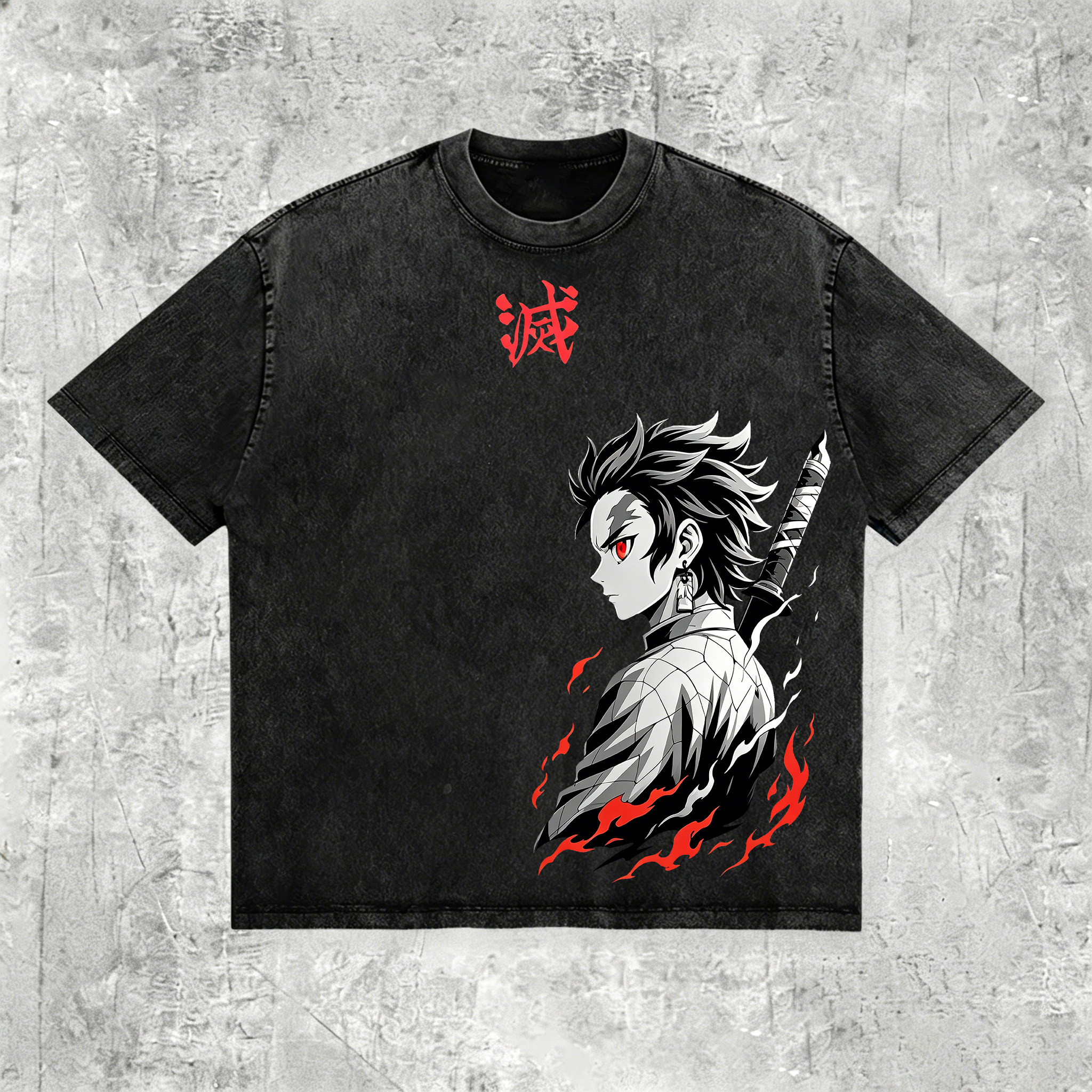 Demon Slayer Printed Unisex Washed Printed Men's Washed Tee