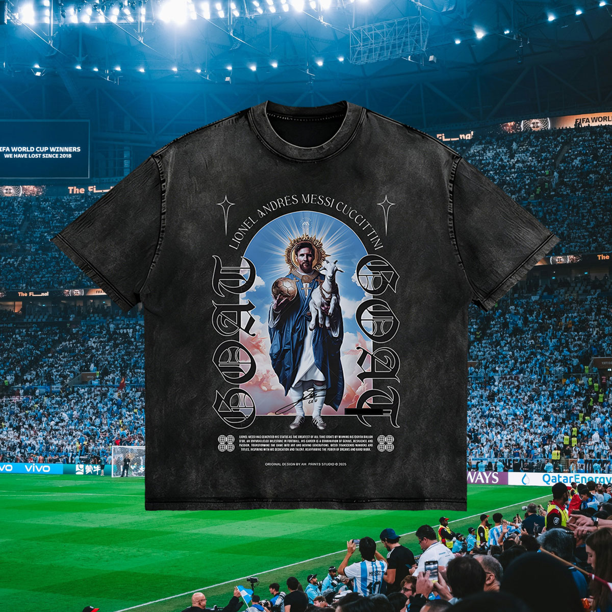 World Cup Messi Printed Men's Washed Tee