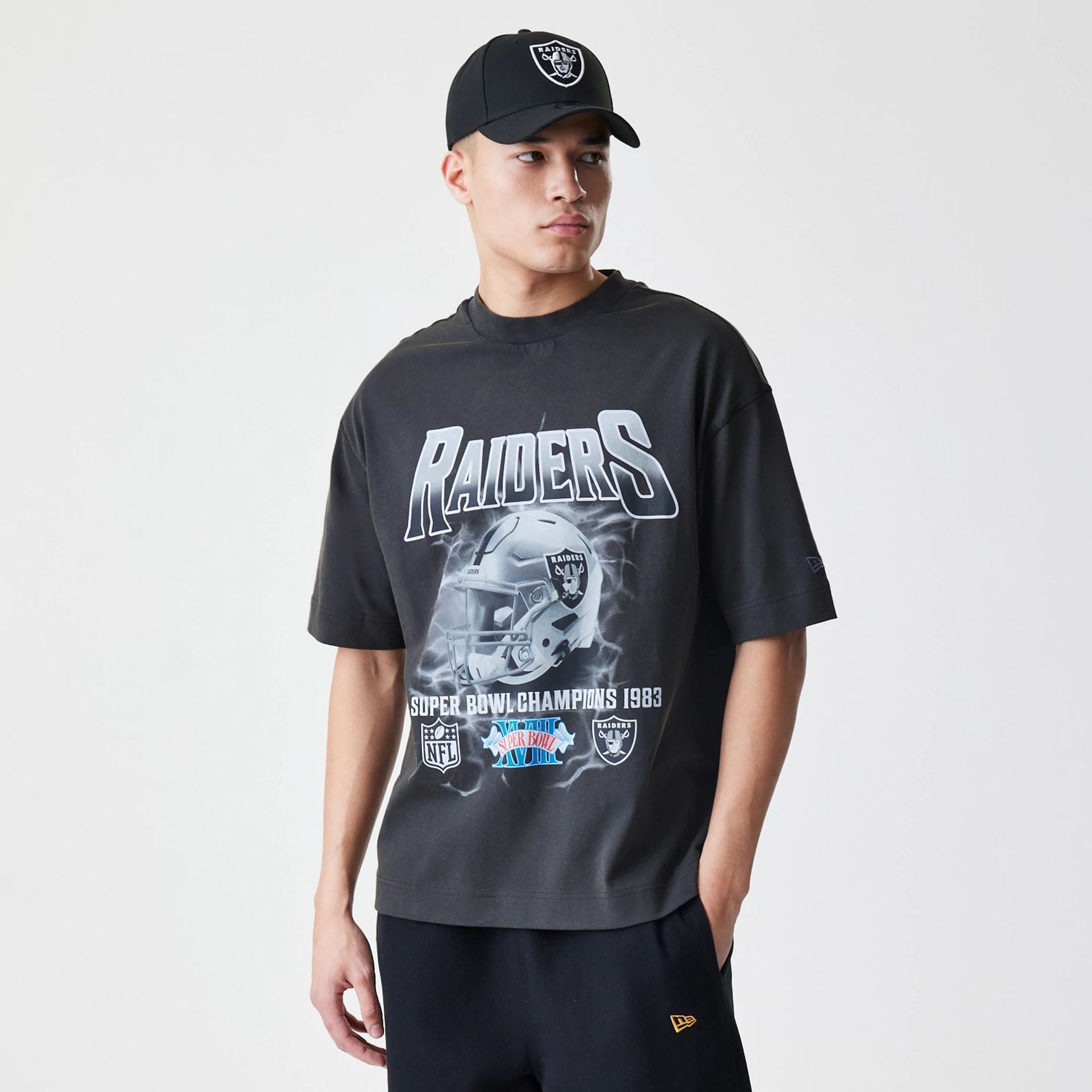 Las Vegas Raiders NFL Washed Boxy Dark Grey Oversized T-Shirt