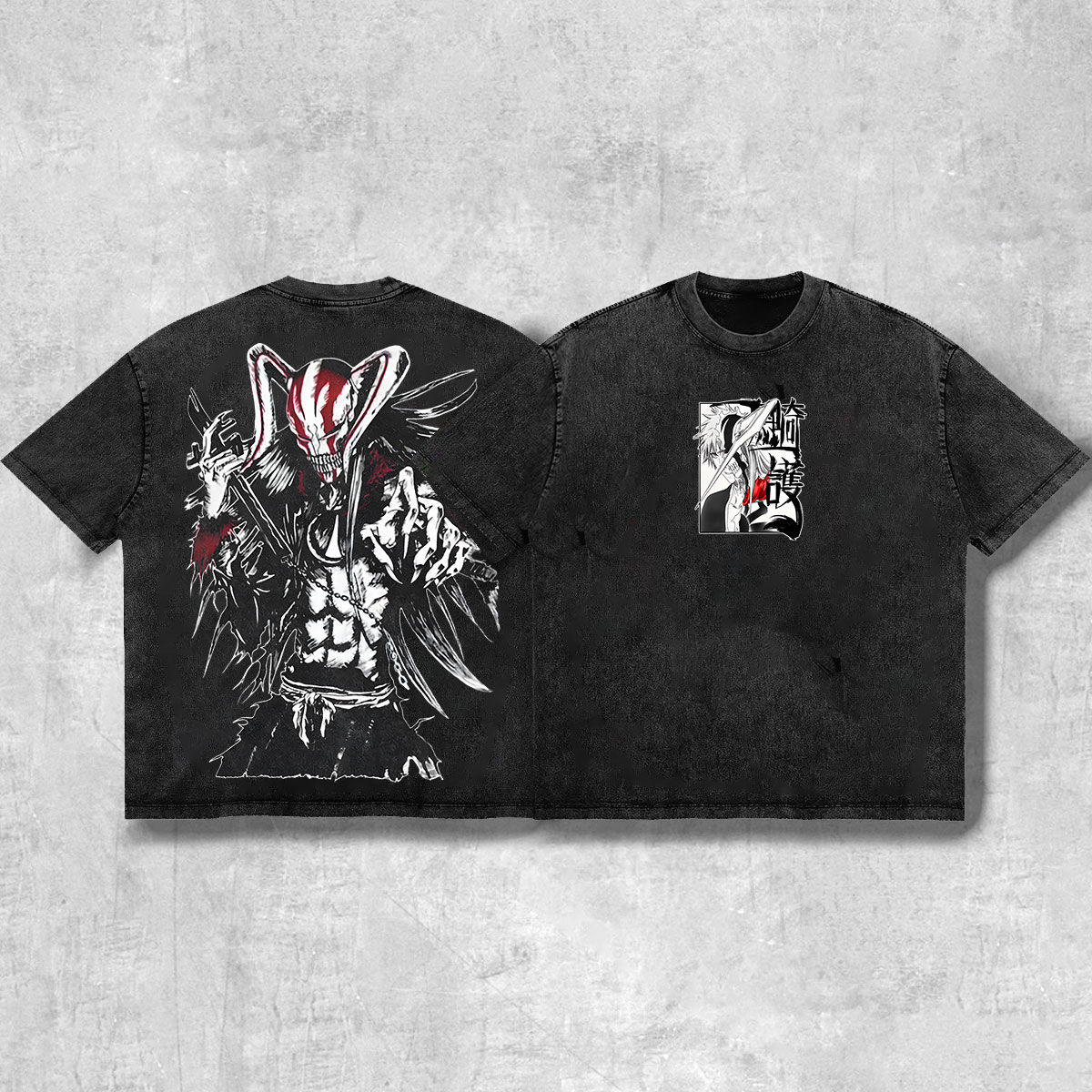 Ichigo Hollow Vintage Washed T-Shirt – Bleach Manga Character Graphic Tee, Retro Oversized Anime Streetwear