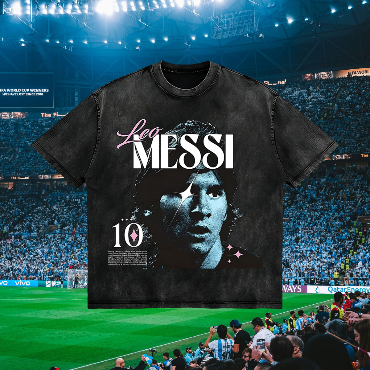 World Cup Messi Printed Men's Washed Tee