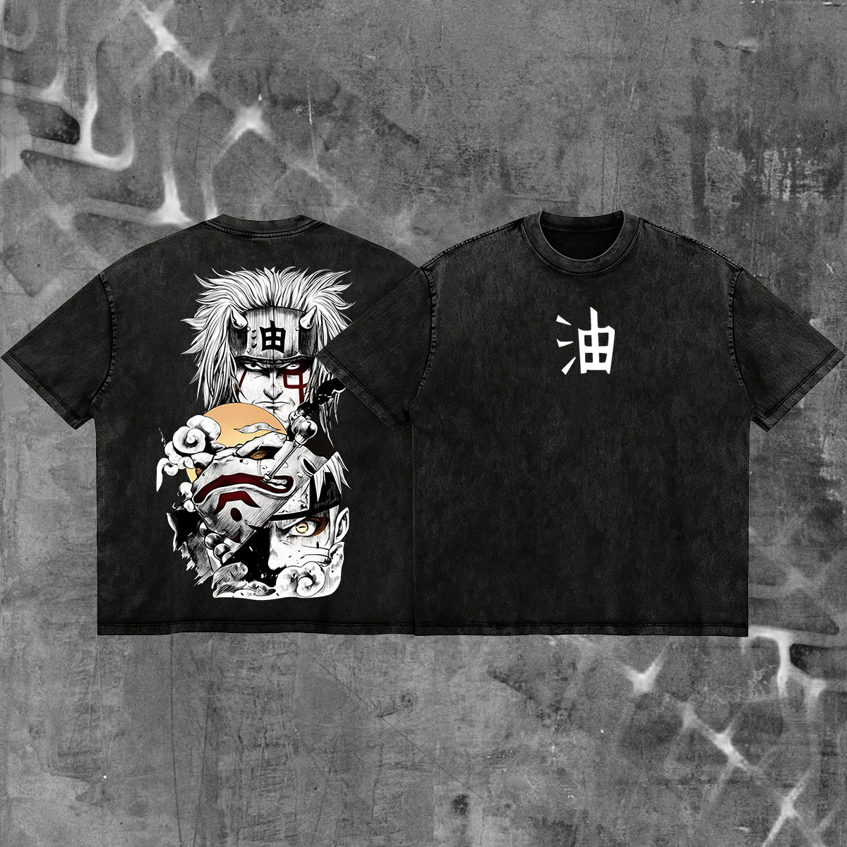 Camiseta Jiraiya Y Naruto Modo Sabio Vintage Negra