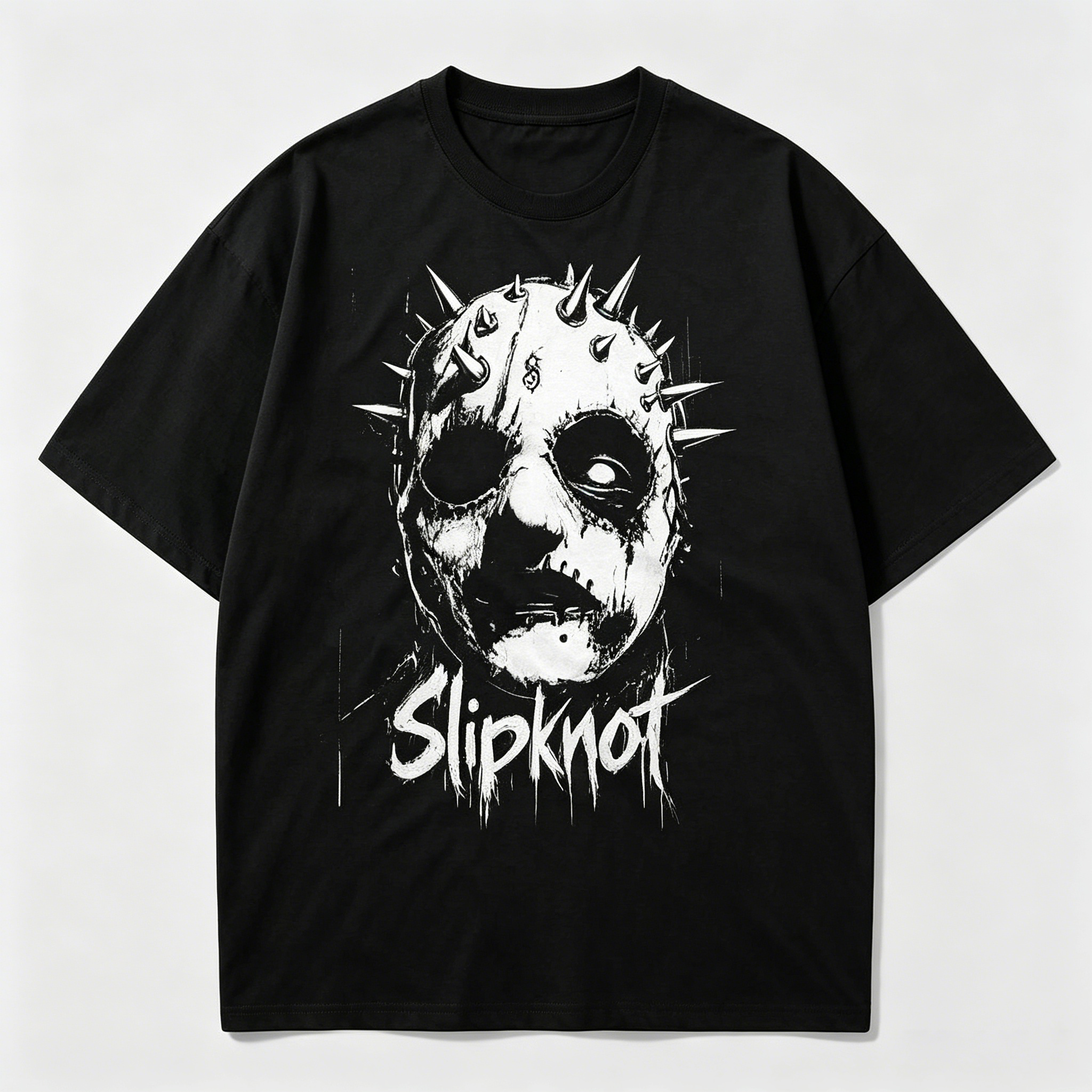 Spike Horror Mask Grunge Sketch Oversized Metal Black Tee