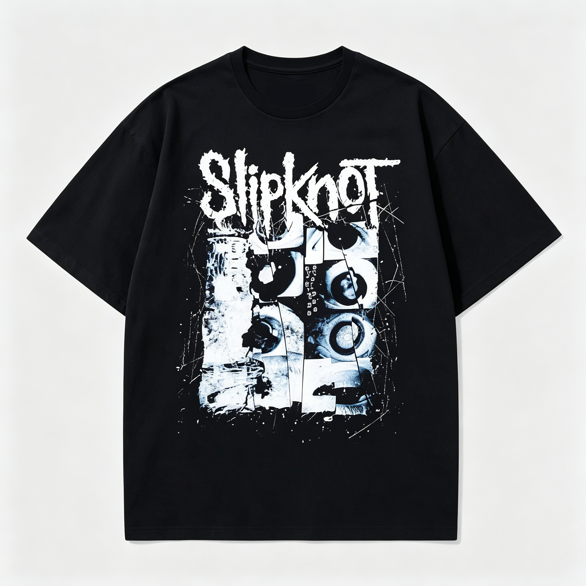 Shattered Distorted Eyes Vintage Oversized Nu Metal Black Tee