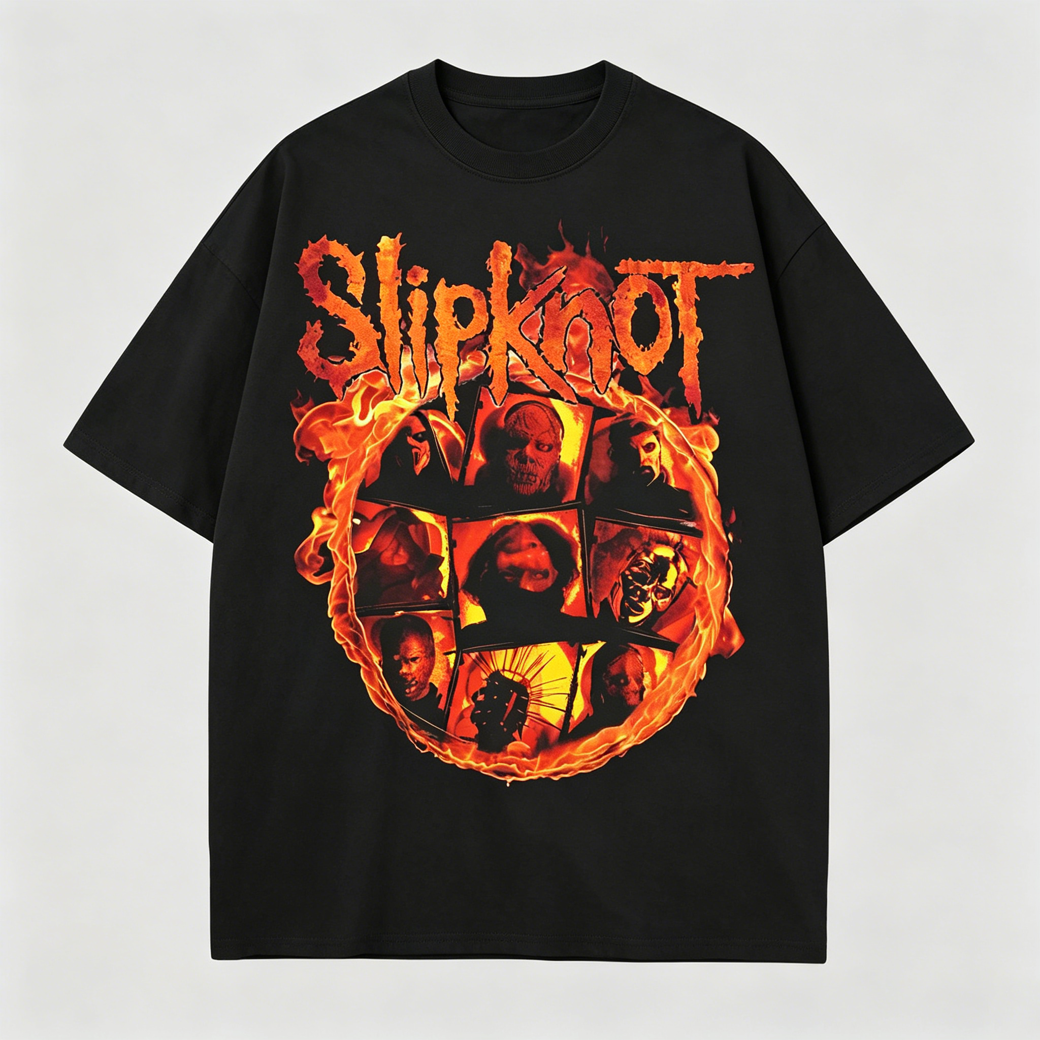 Fire Band Portrait Slipknot Oversized Black Tee