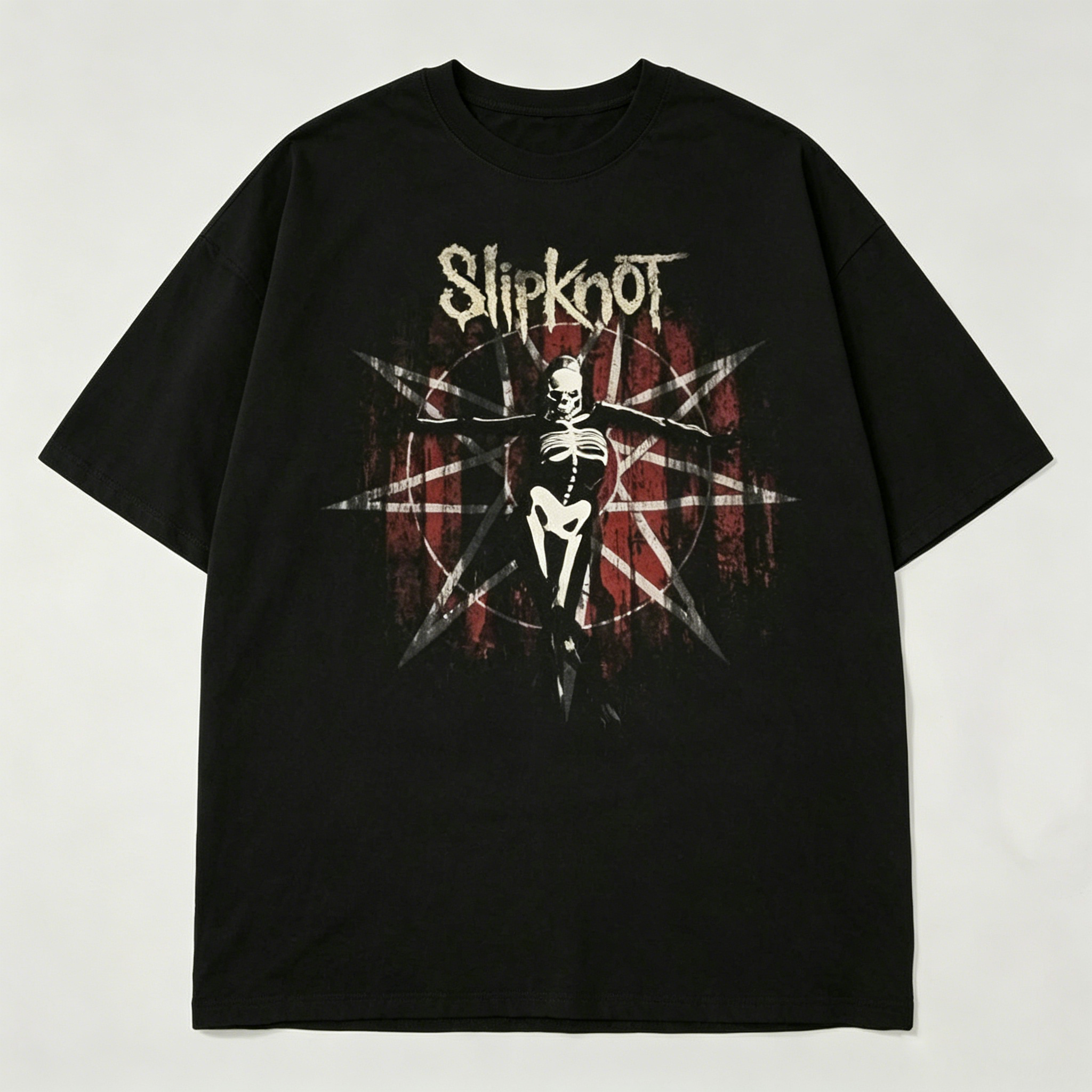 Skeleton Pentagram Slipknot Oversized Black Tee