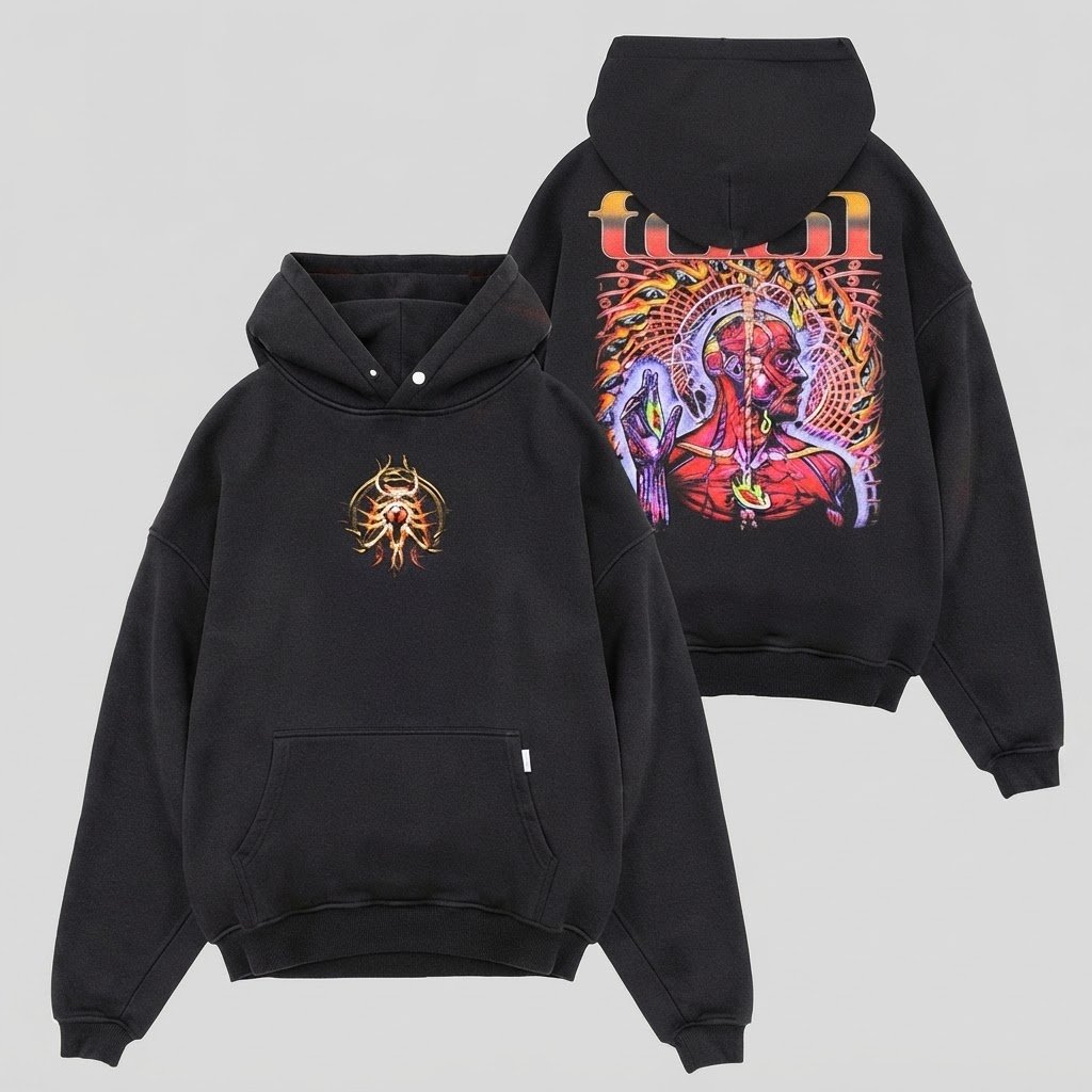 Front Small Emblem Psychedelic Back Art Oversized Hoodie