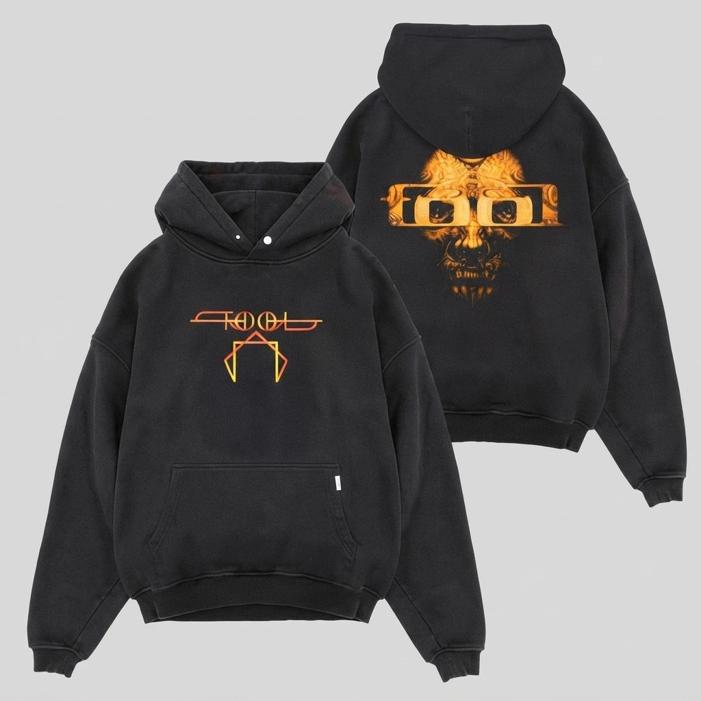 Warm Gold Skull Back Print Oversized Band Hoodie