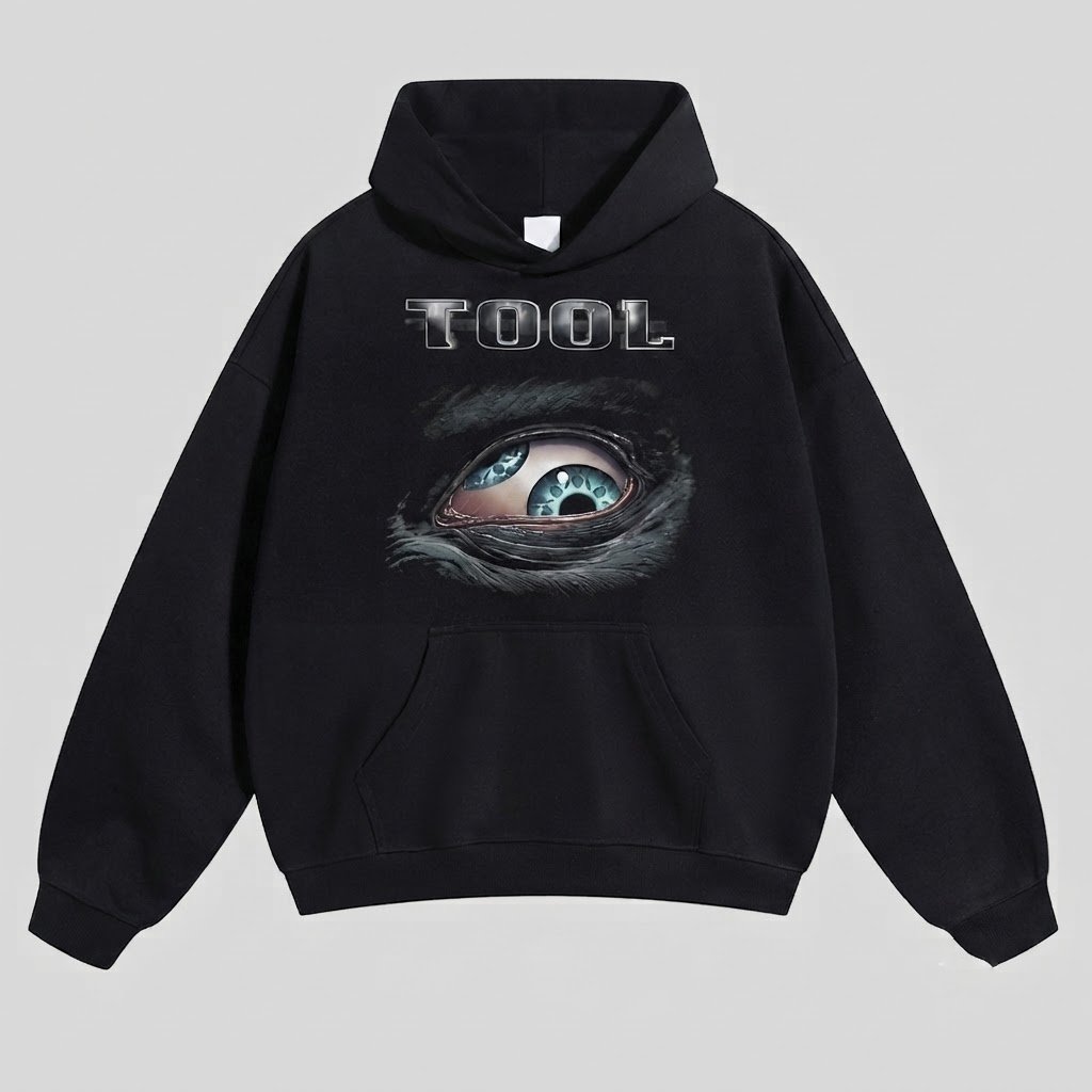Metallic Logo Surreal Eye Oversized Hoodie