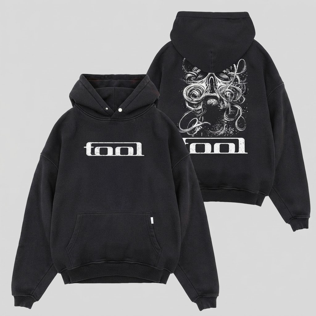 Distressed Logo Abstract Skull Double-Sided Hoodie