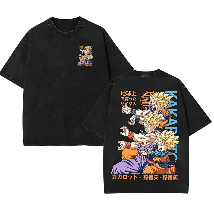  Dragon Ball Saiyan Family Trio Washed Oversized Tee