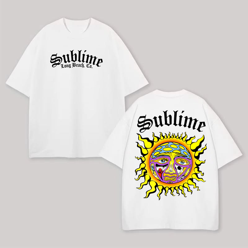 Front Text Back Vibrant Sun Oversized White Tee