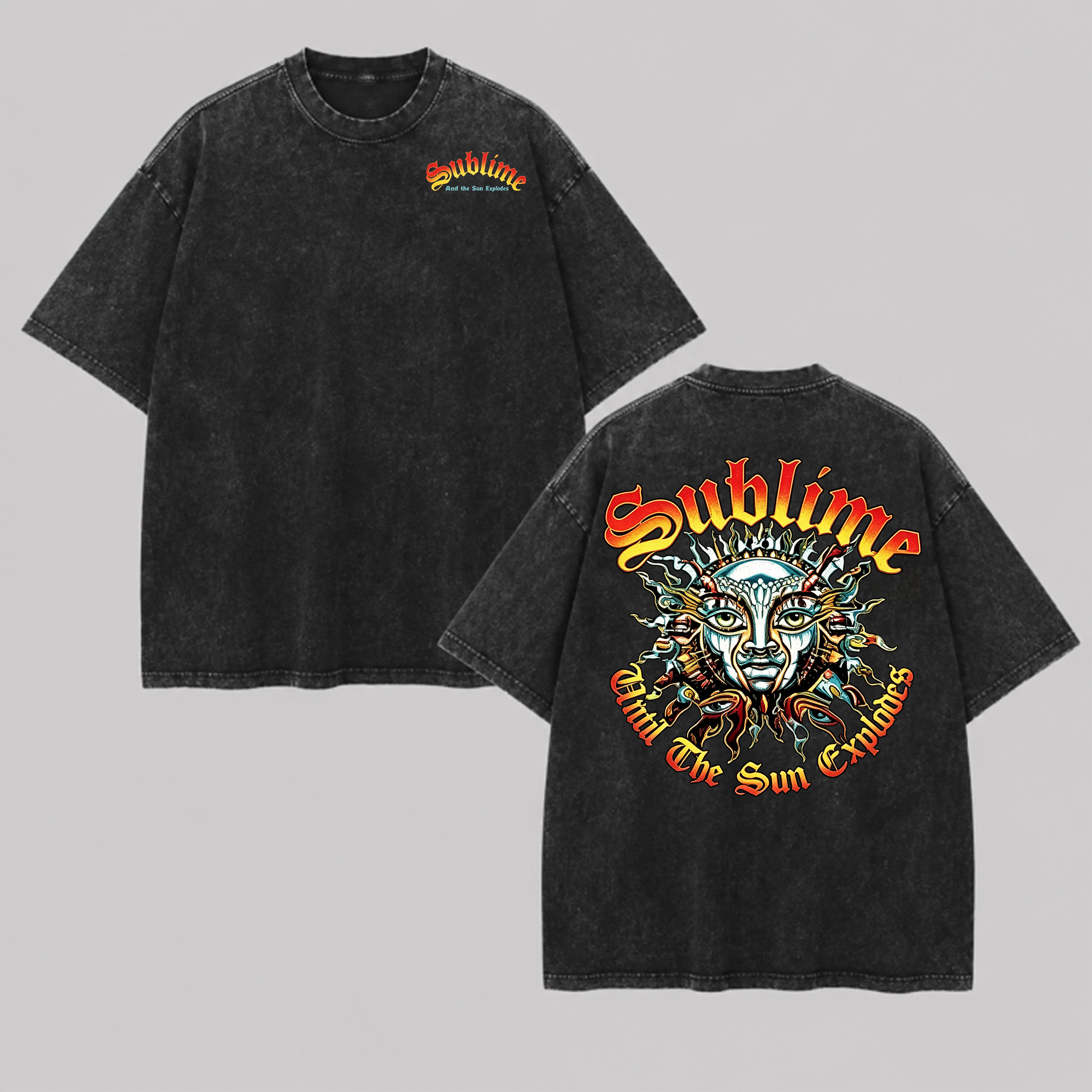 Small Front Lettering Elaborate Sun Back Print Tee