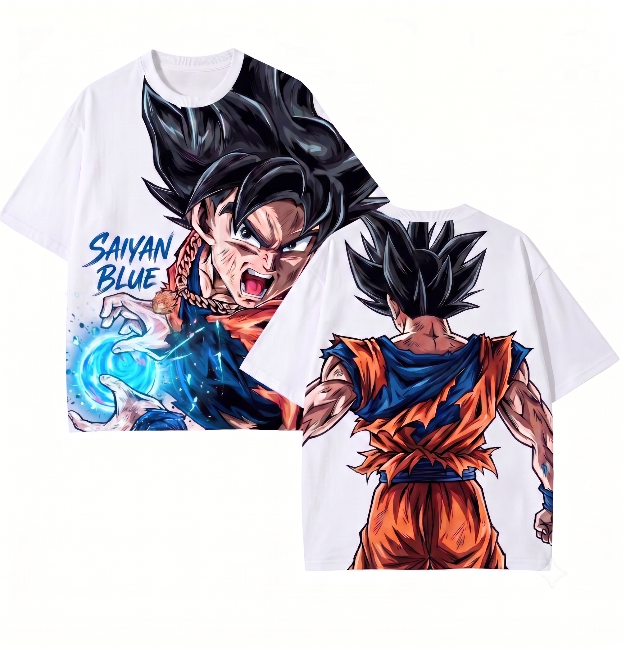 Dragon Ball Goku SSB "Saiyan Blue" Energy Graphic White Tee