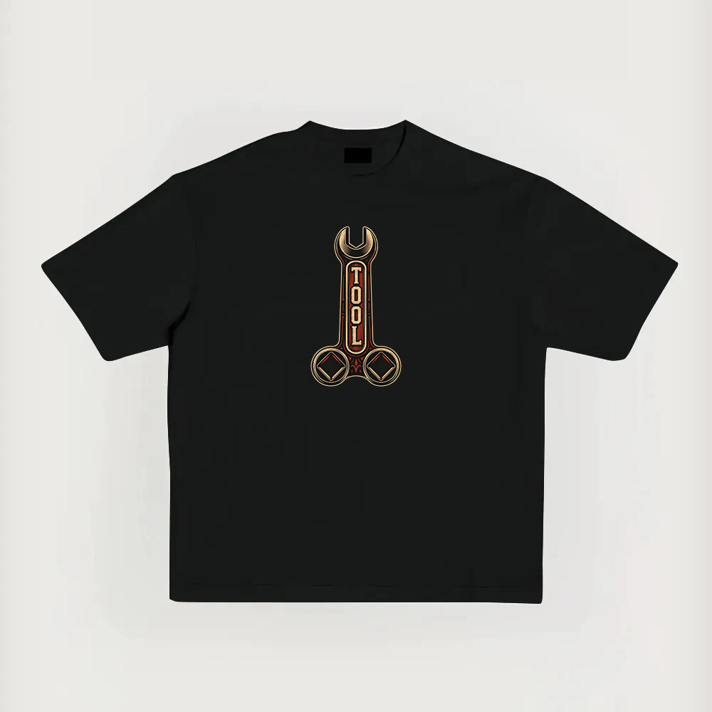 Vintage Gold Wrench Tool Logo Black Rock Tee
