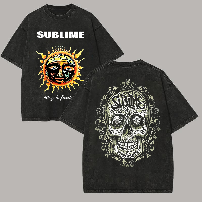 Sublime Sun Sugar Skull Double Sided Acid Wash Tee