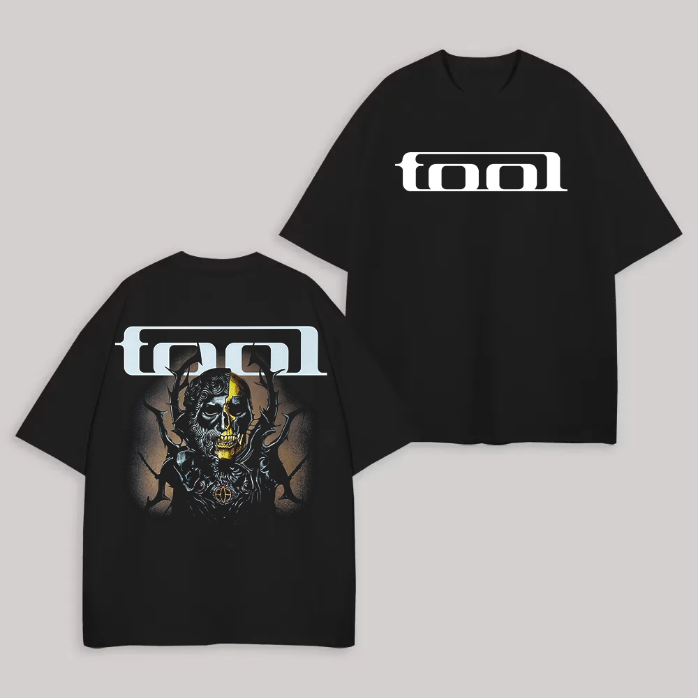 Dark Gothic Golden Skull Tool Band Streetwear Graphic T-Shirt