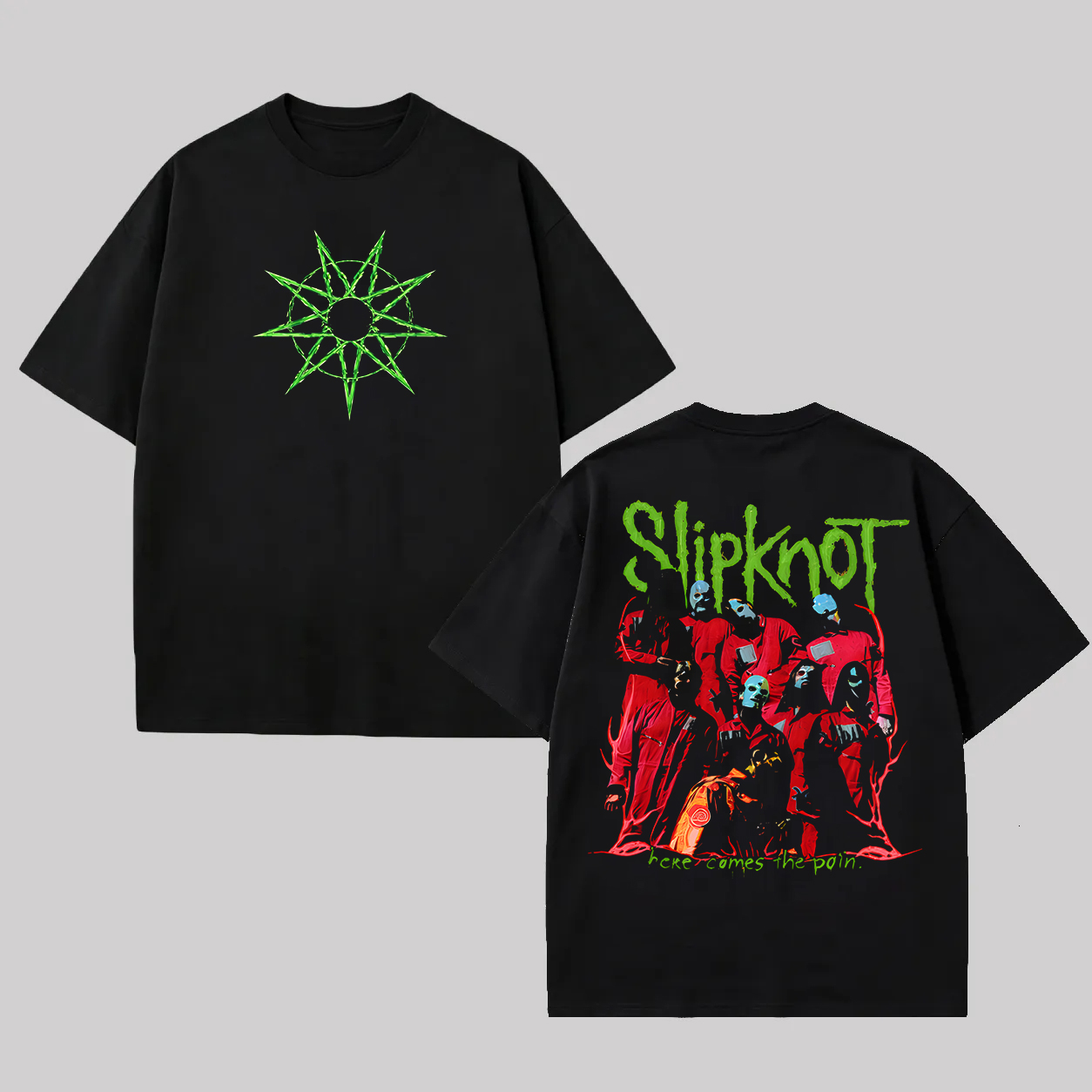 Front Thorn Star Emblem Red Band Portrait Oversized Metal T-Shirt