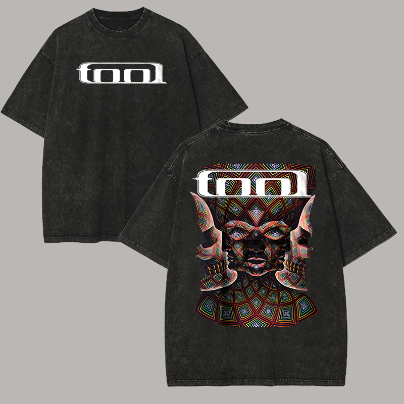 Tool Trippy Rainbow Geometric Face Oversized Metal Tee