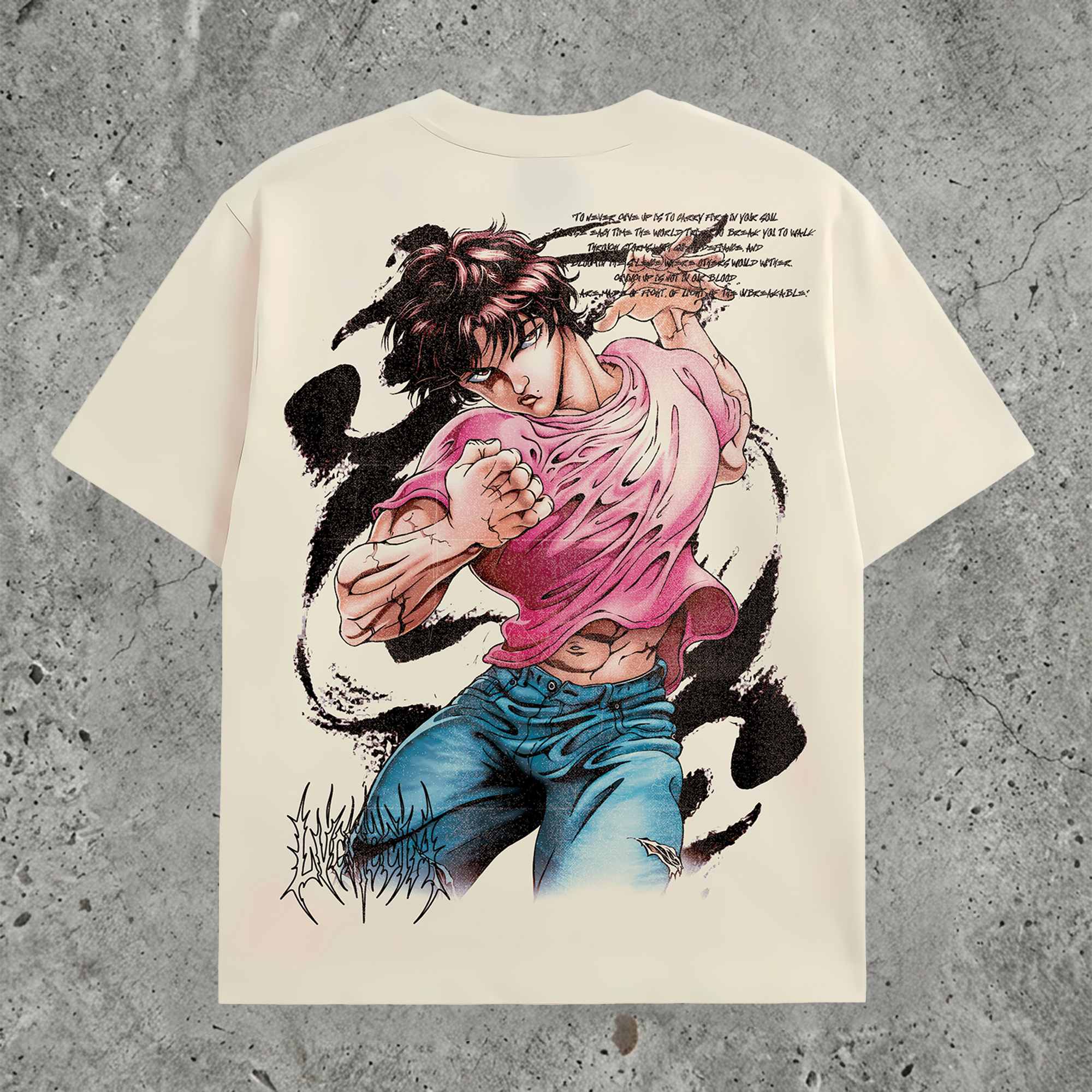 Brutal Strength Fighter Manga Back Print Pure Cotton Washed Oversized Tee