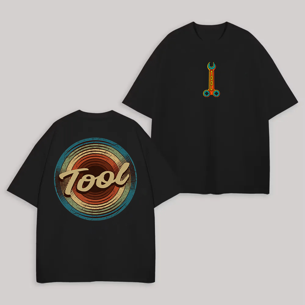 70s Vintage Gradient Ring Tool Wrench Streetwear Graphic Tee