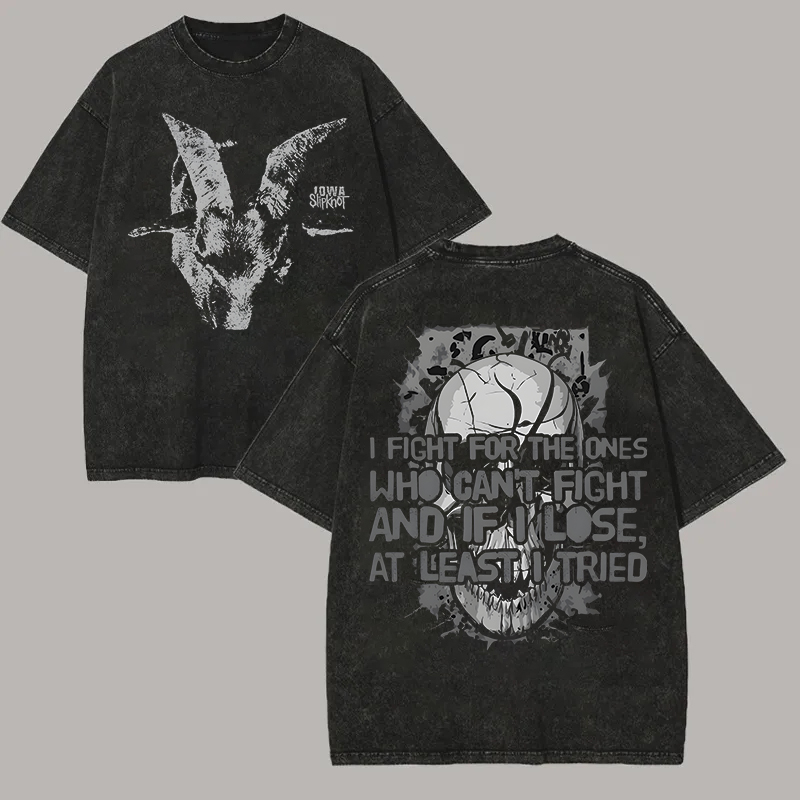 Front Goat Head Back Quote Skull Oversized Vintage Washed T-Shirt