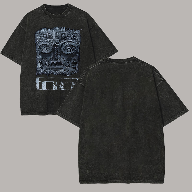 Vintage Stone Totem Mask Tool Oversized Metal Tee