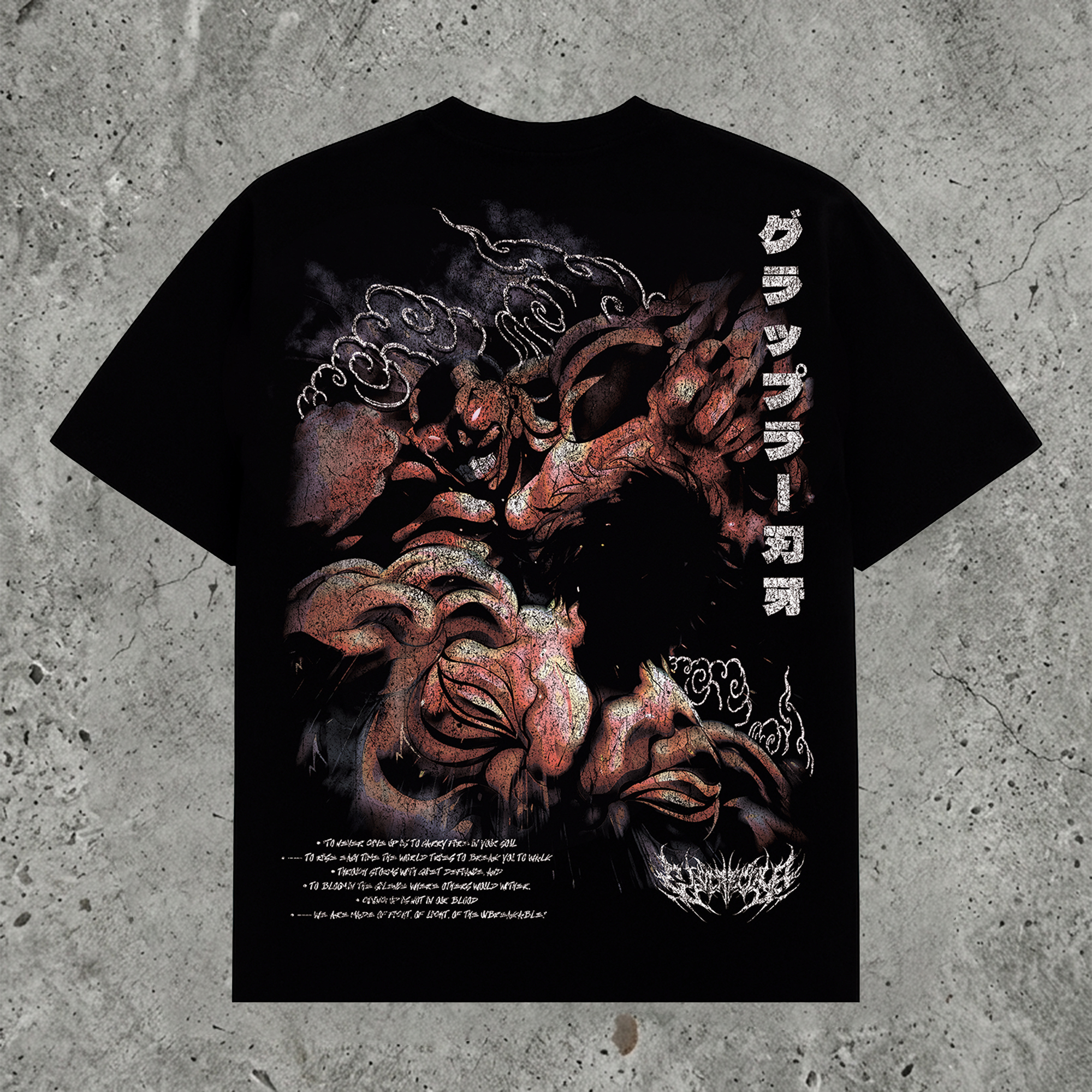Brutal Strength Fighter Manga Back Print Pure Cotton Washed Oversized Tee